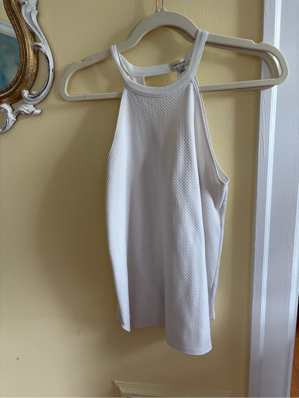 River Island White Textured Halter Tank Top
